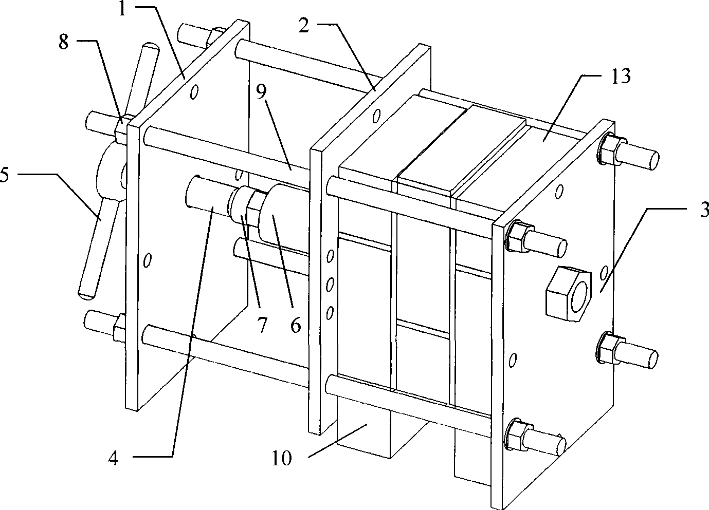 Bidirectional composite force loading test device for masonry test piece