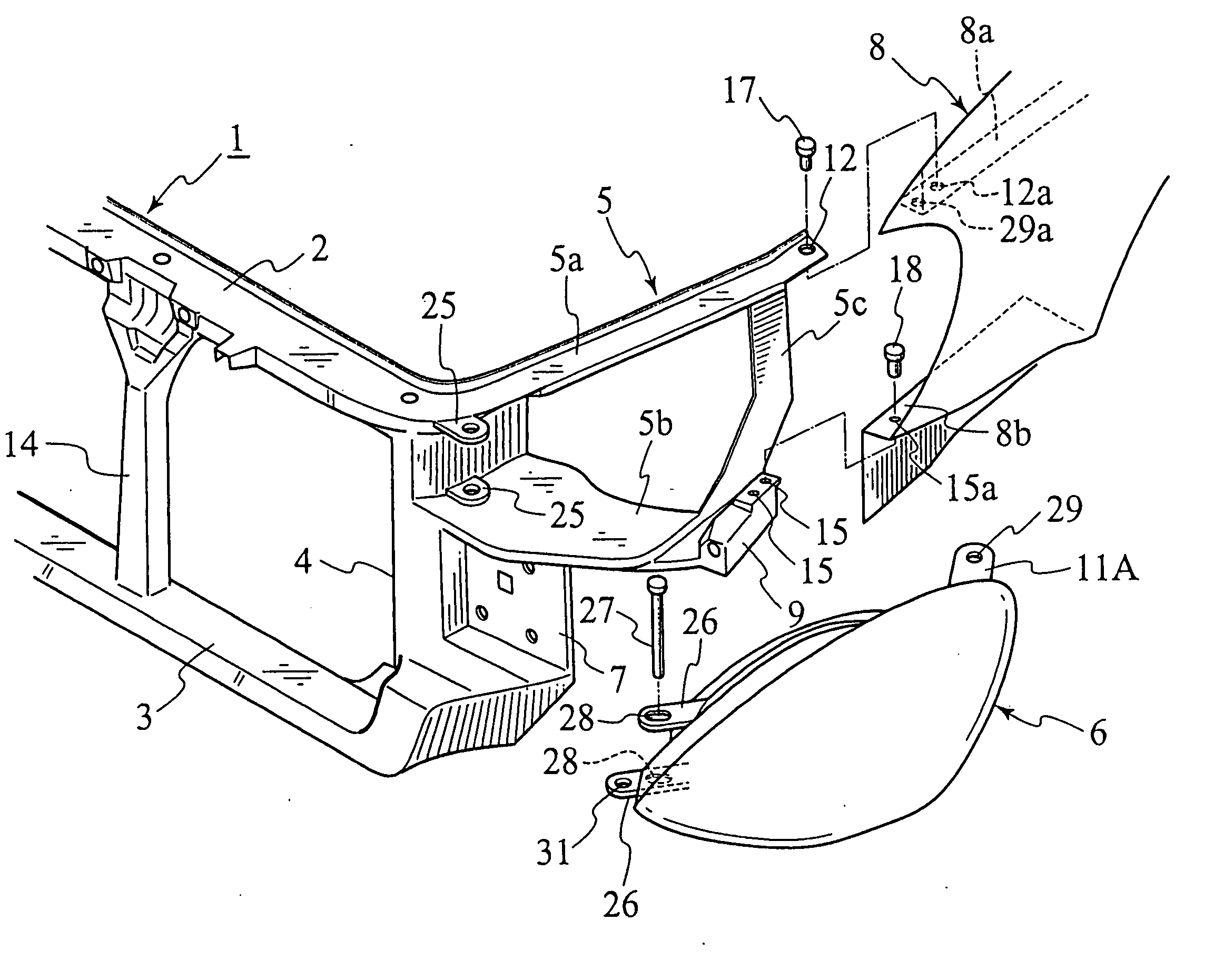 Automobile car body front construction and method of assembling car body front