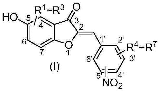 5-hydroxy-2'-nitroaurone or 5-hydroxy-4'-nitroaurone derivatives and application thereof
