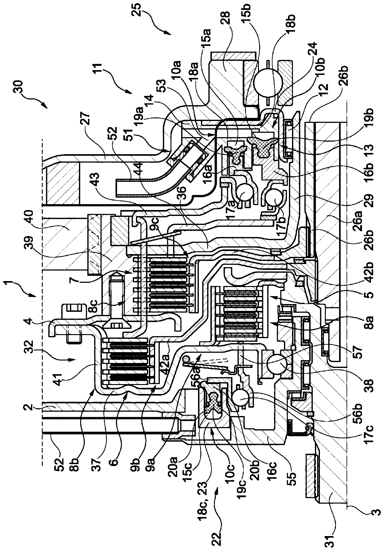 Clutch system with bearing in actuating device and drive unit