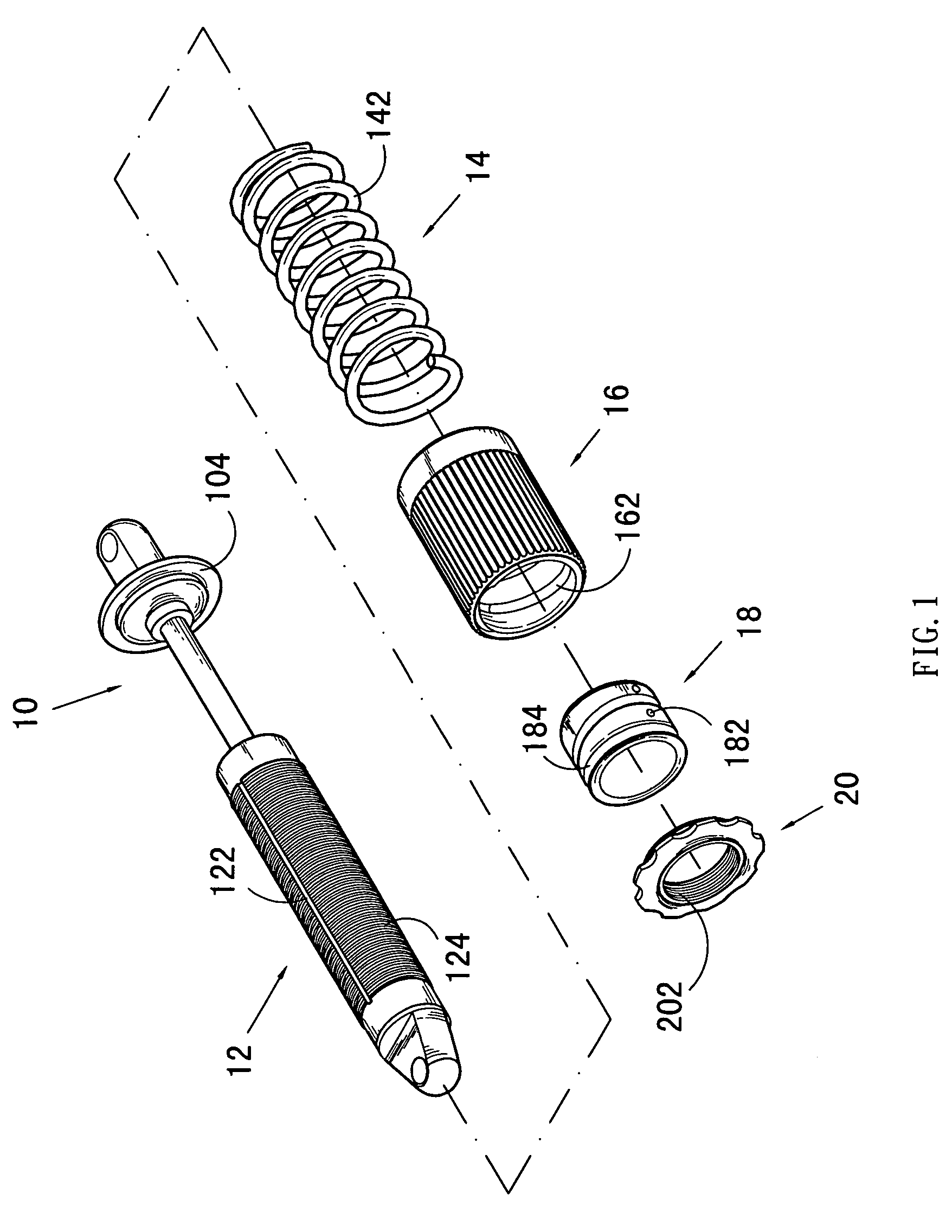 Adjusting mechanism with a helical spring of large diameter