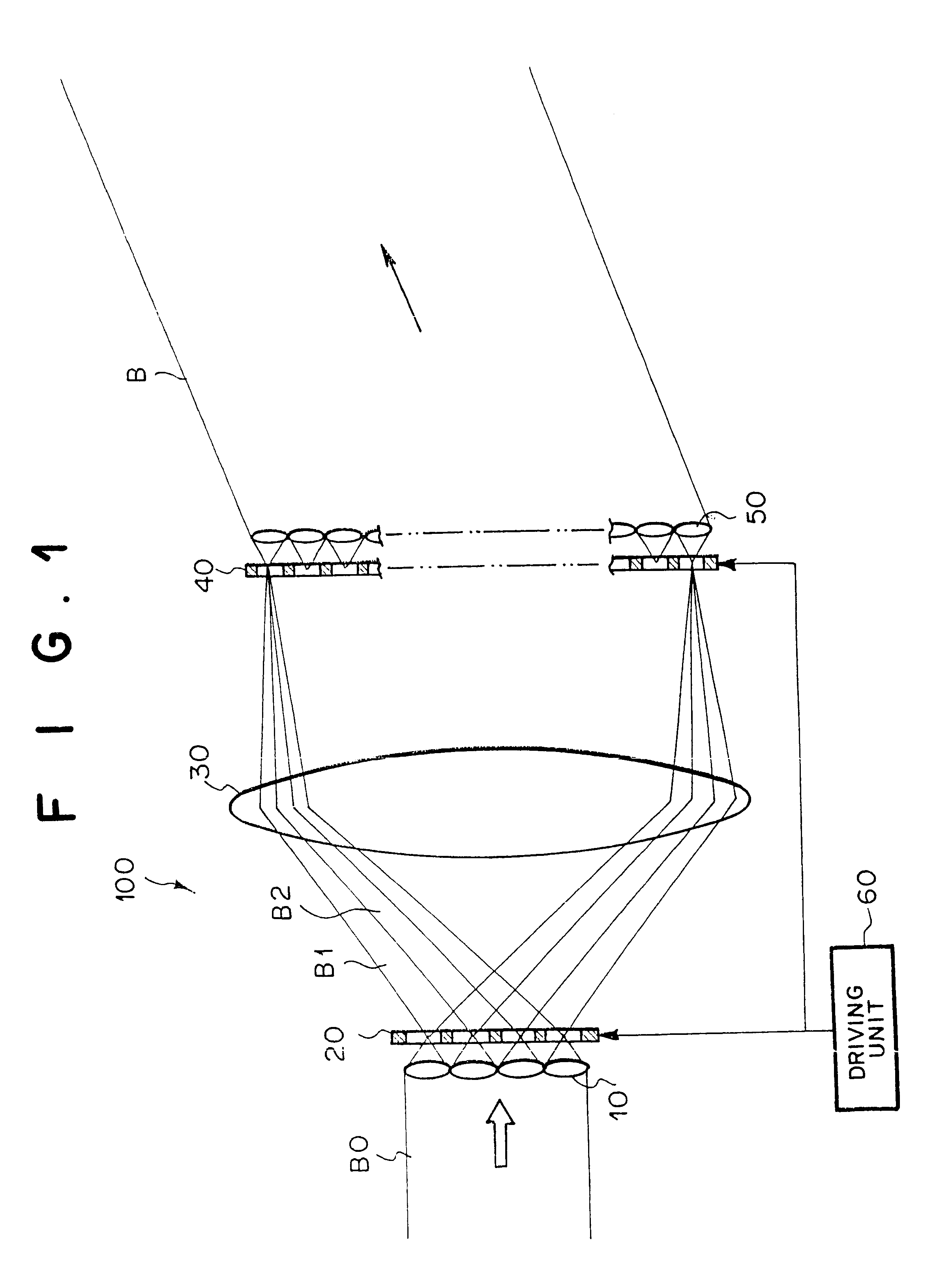 Optical beam deflector modifying phases of respective portions of optical beam by two arrays of optical phase modulators