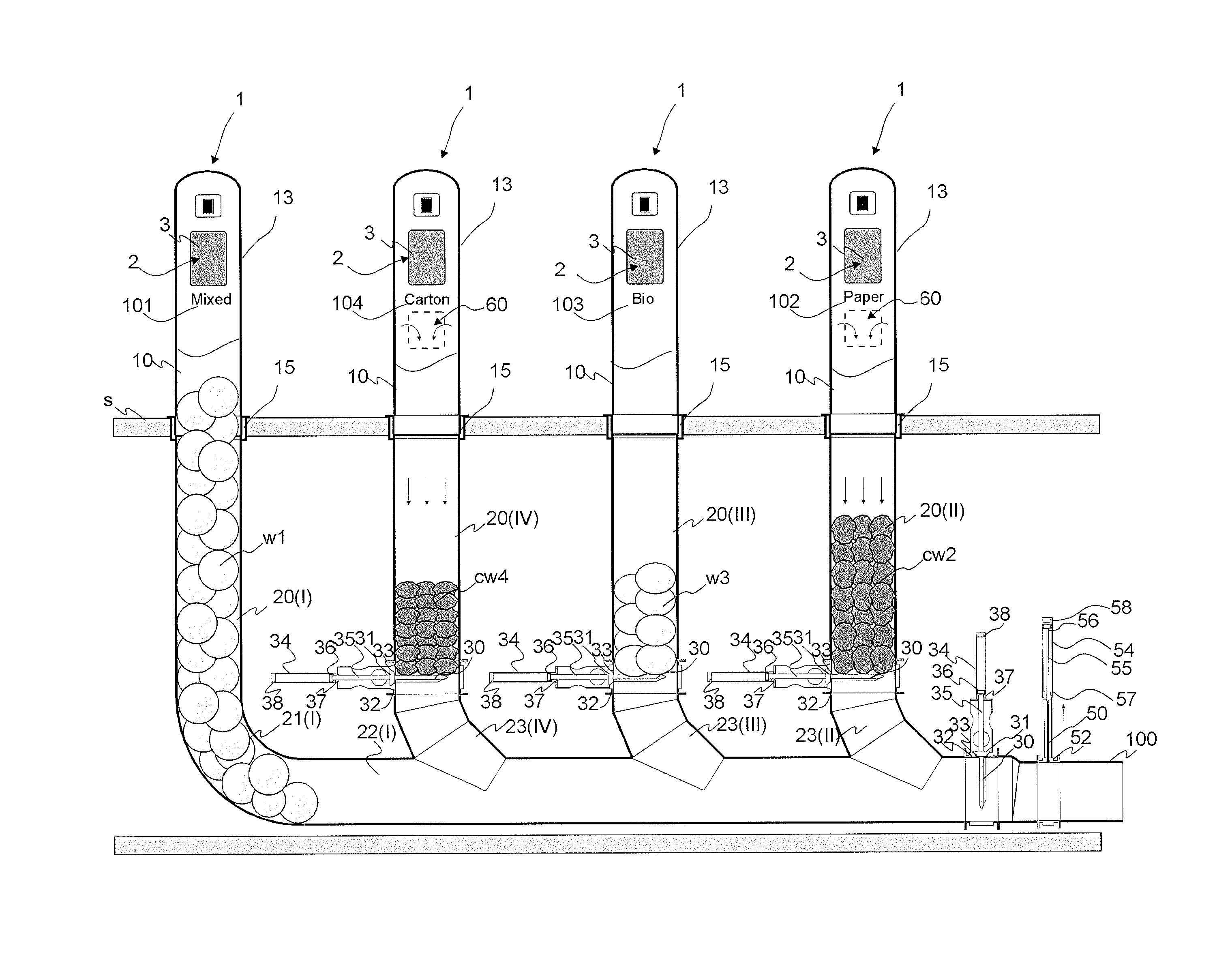 Method and apparatus for feeding in and handling waste material