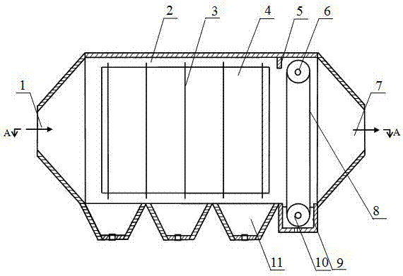 A wet porous roller shutter electrostatic precipitator