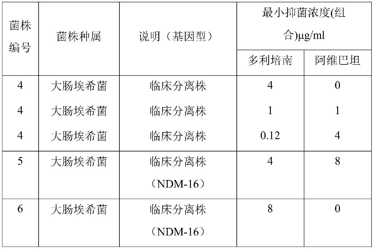 Antibiotic combination containing Avibactam and application of antibiotic combination