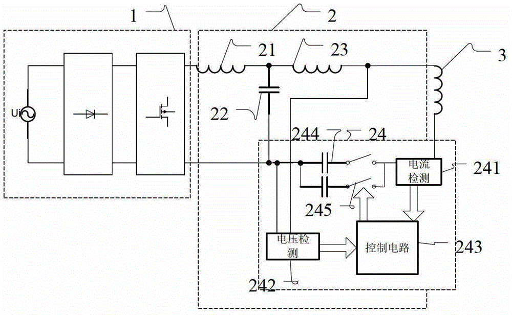 Non-contact power supply primary circuit with current expanding function