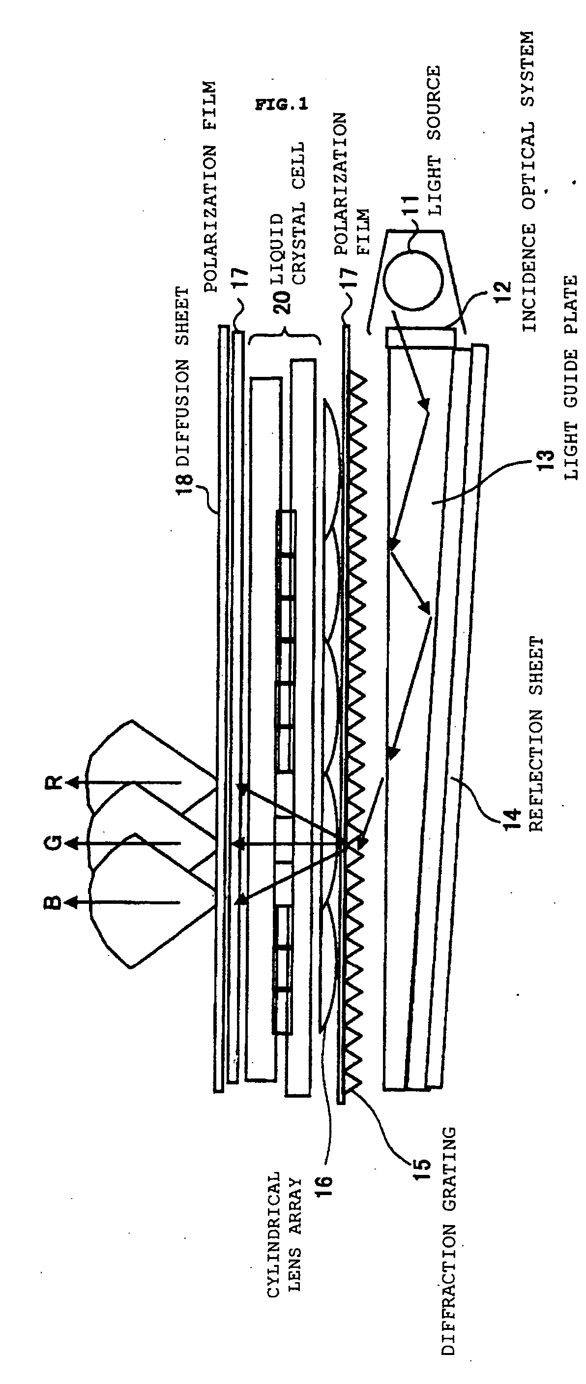 Color filterless display device, optical element, and manufacture