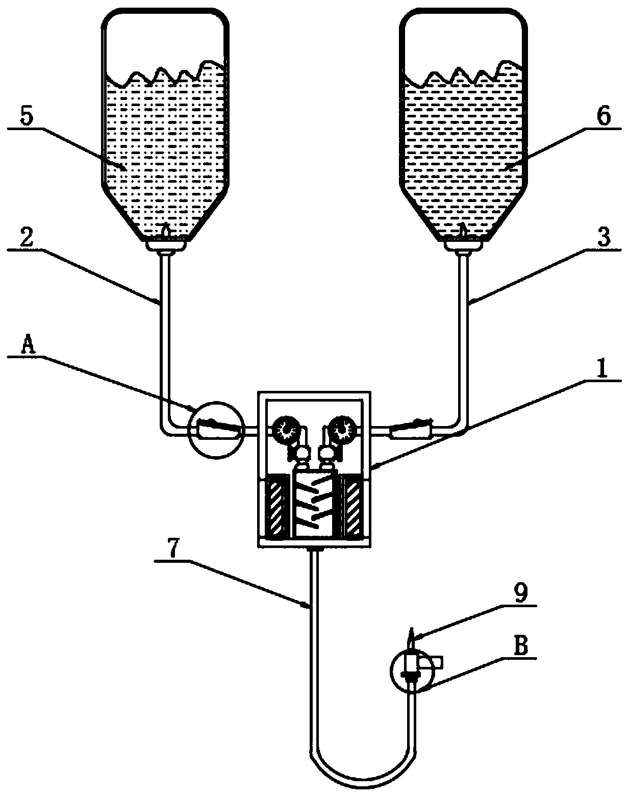 Medicine quantitative even-mixing device for intensive care infusion