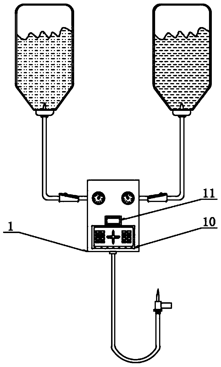 Medicine quantitative even-mixing device for intensive care infusion