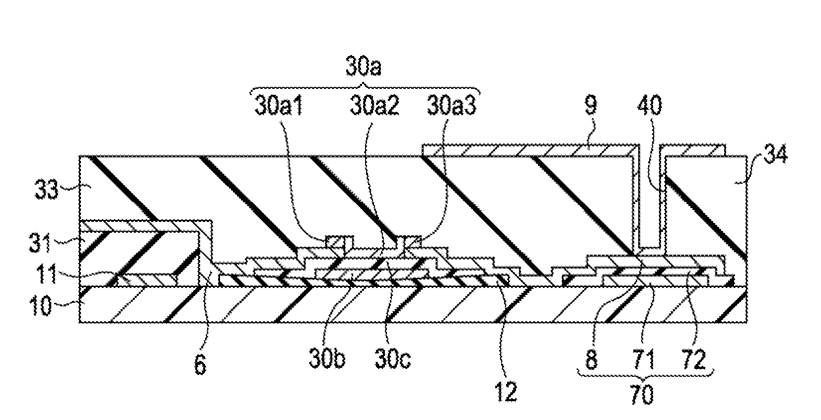 Substrate for semiconductor device including an island-shaped underlying film overlapping a transistor, method of manufacturing the same, semiconductor device and electronic device