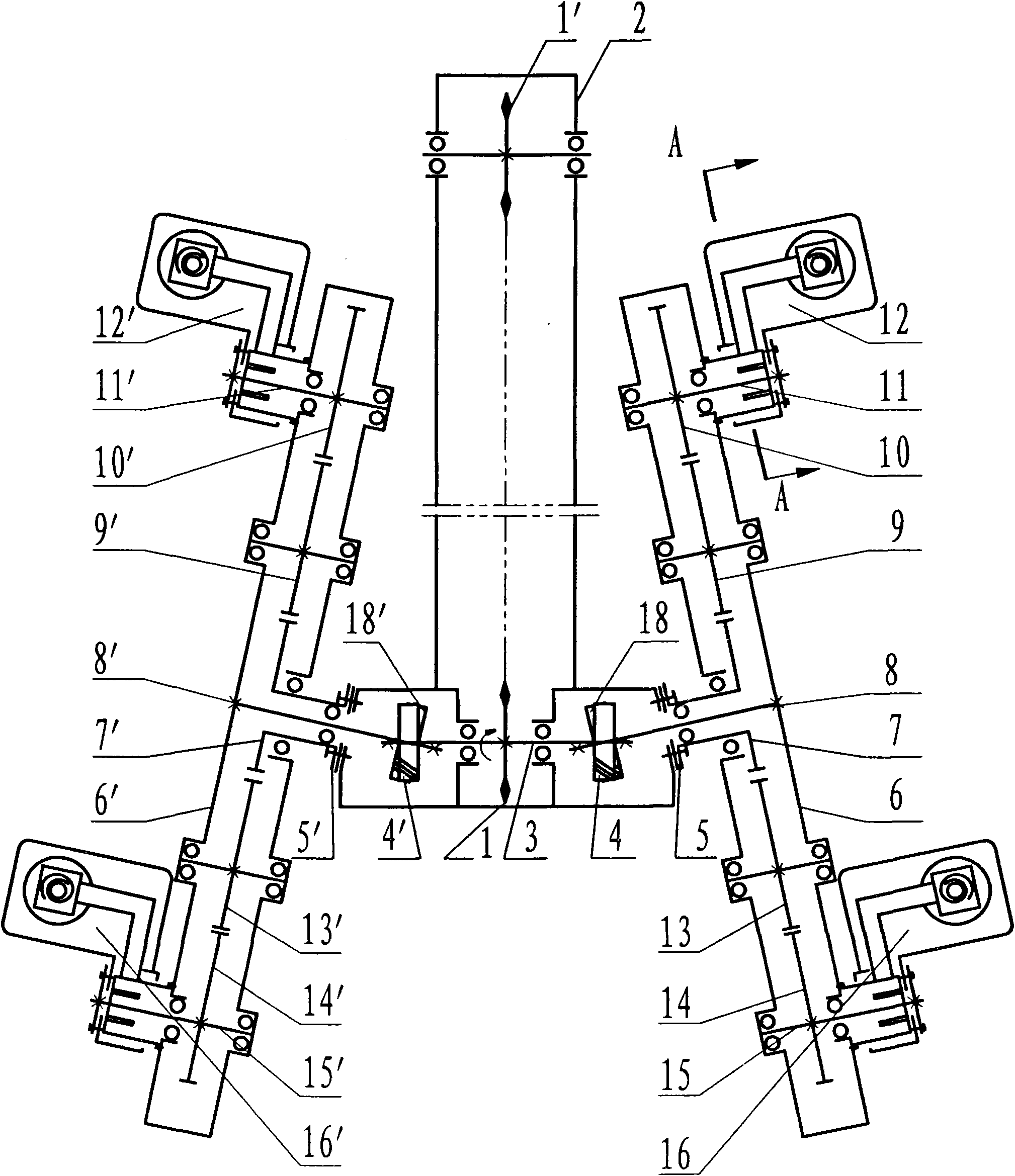 Transplanting mechanism of gear driving oblique wide and narrow row seedling transplanter
