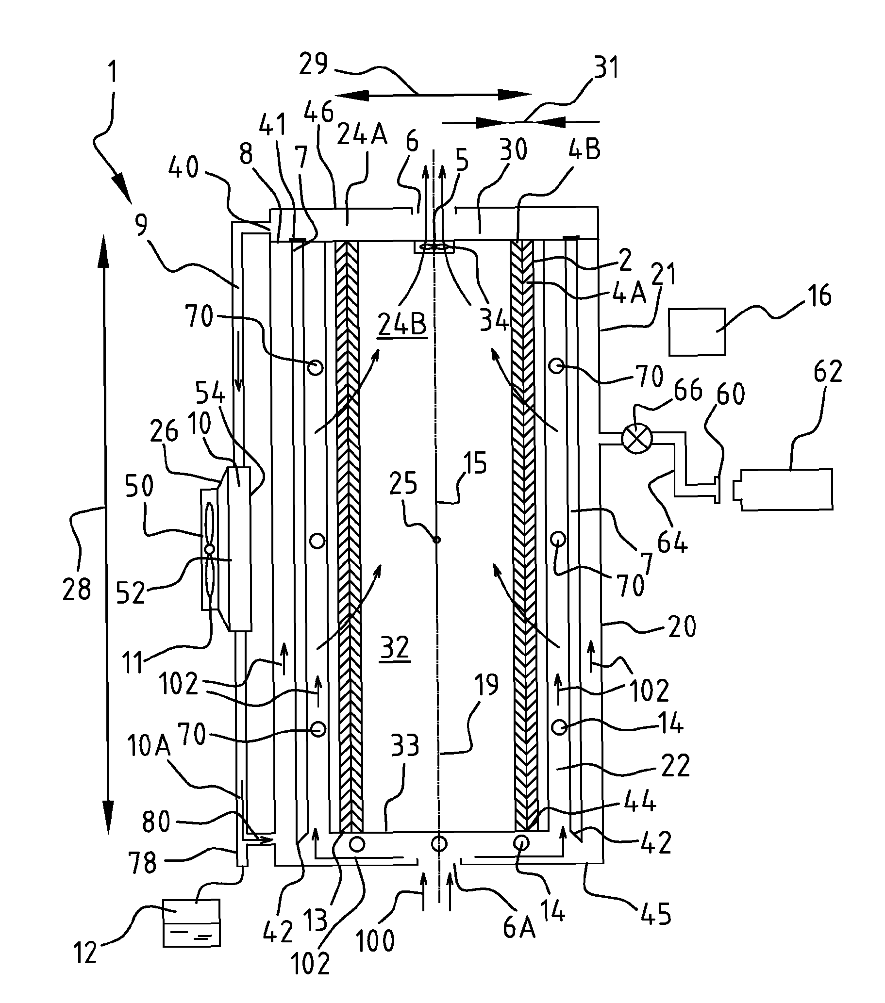 Device and method for extracting various components from ambient air or from a vapor-gas mixture, and a system for cooling air, heating air, desalination of water and/or purification of water