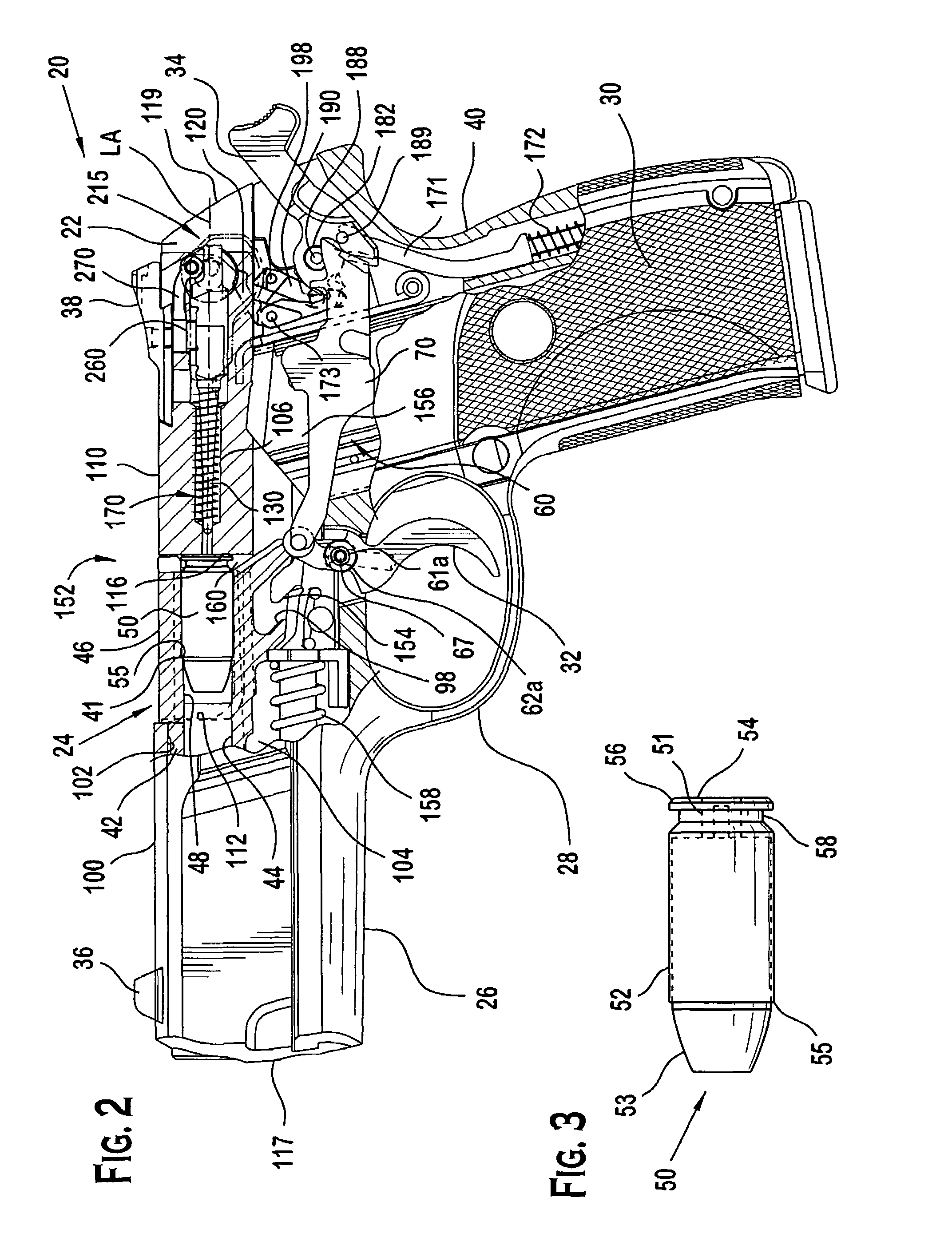 Pistol with firing pin locking mechanism