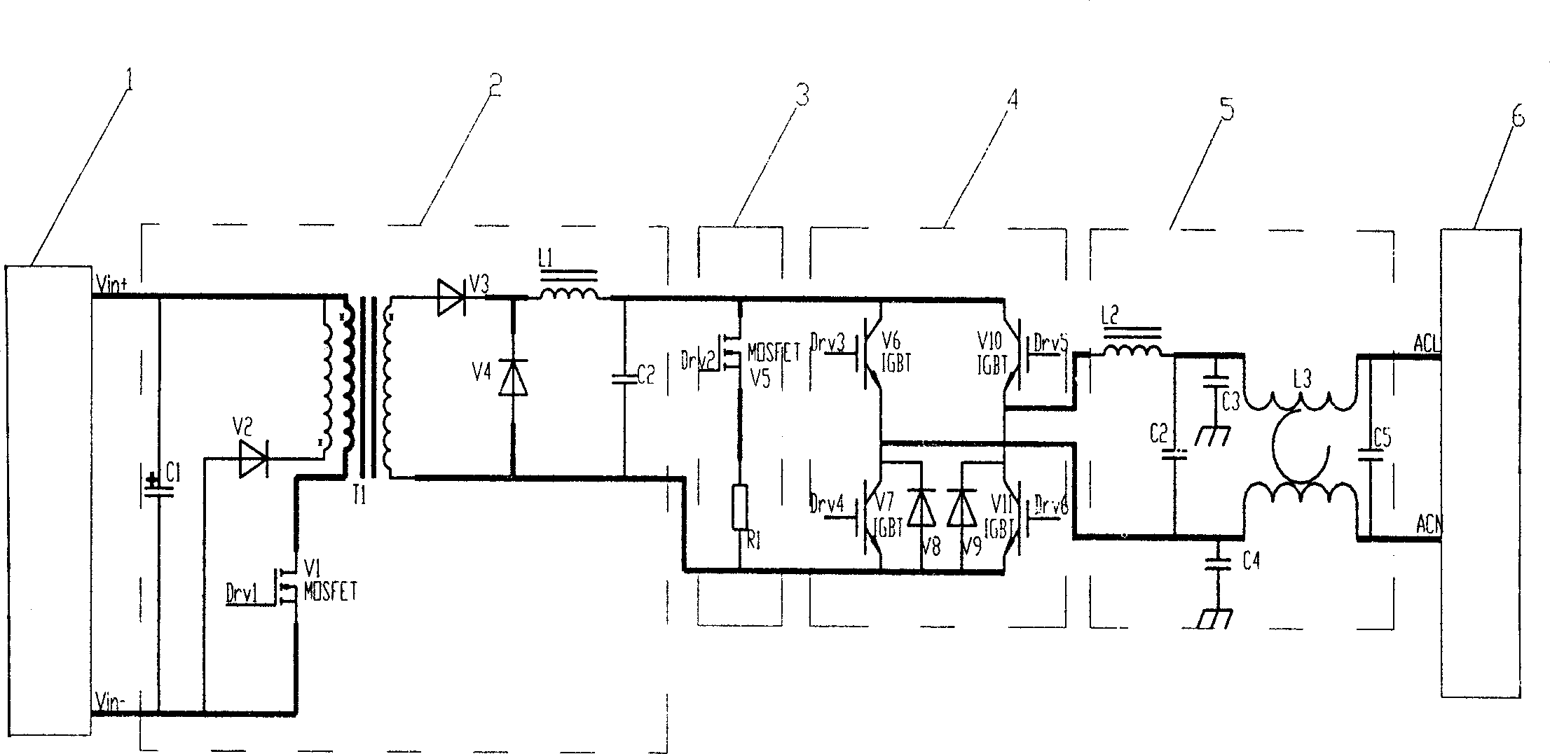 Single HF power conversion and dynamically pre-loaded sinusoidal inverter circuit