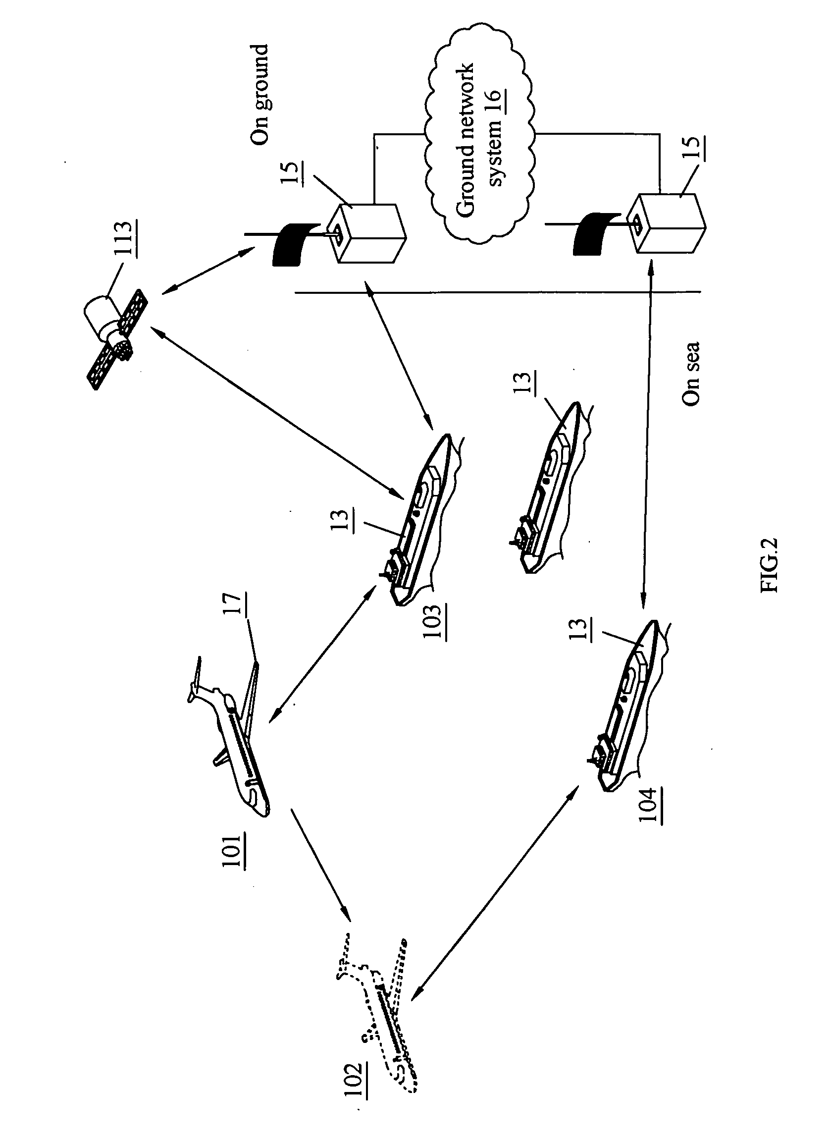 System for wireless communication between marine vessels and aircraft, and wireless communication system on marine vessels therefor