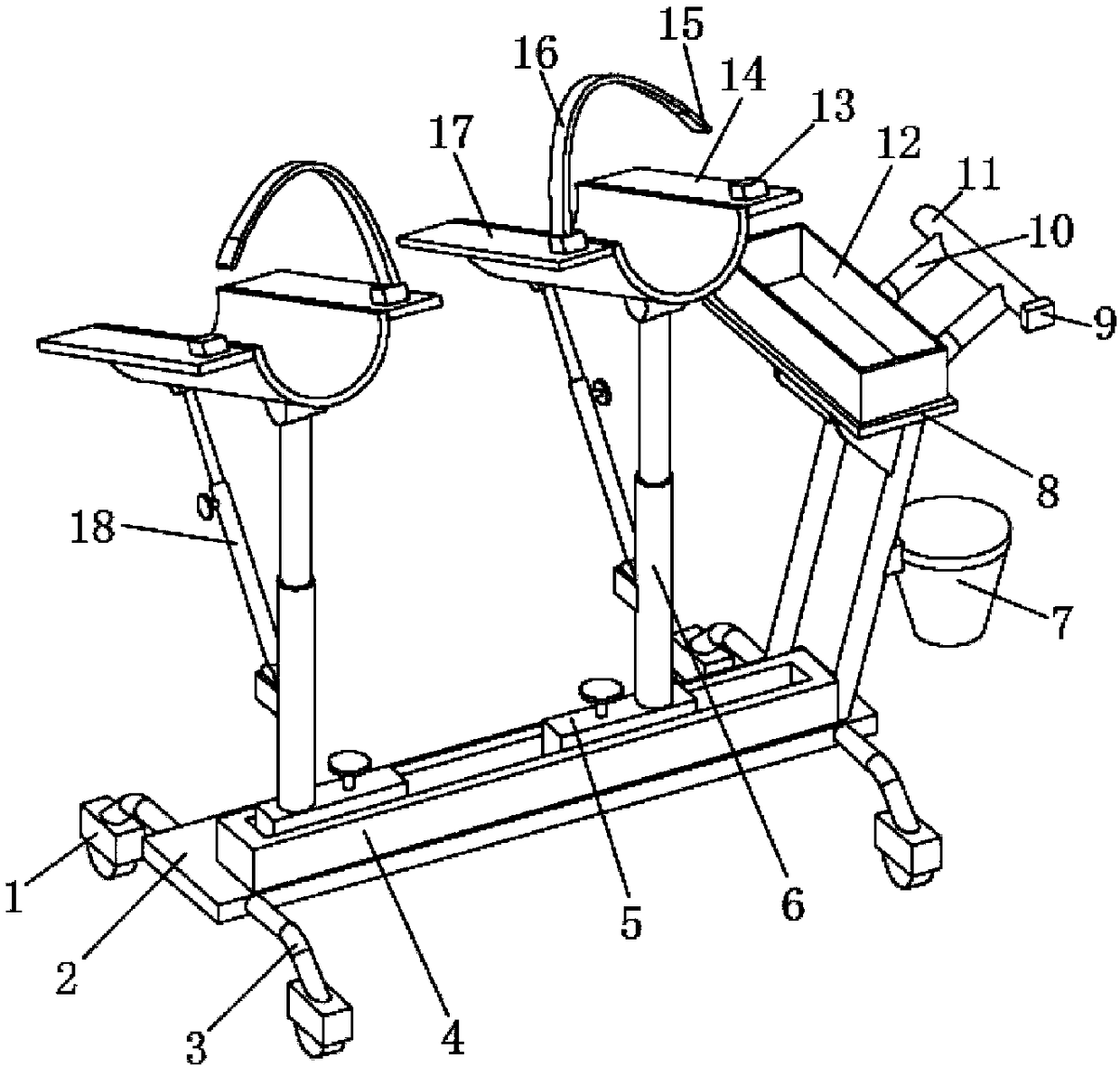 Lower limb supporting adjustable device for obstetrical nursing