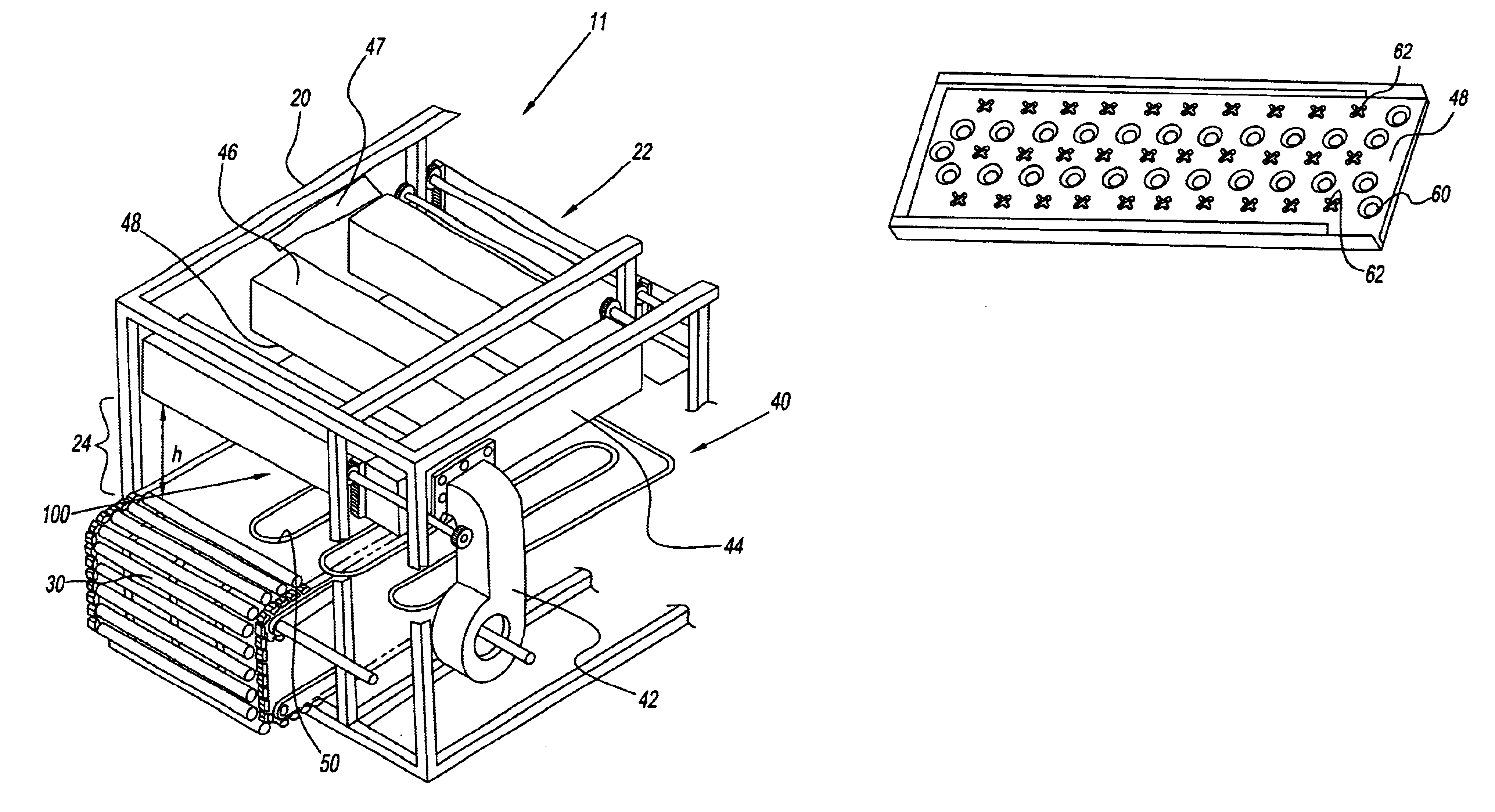 High speed cooking oven having an air impingement heater with an improved orifice configuration