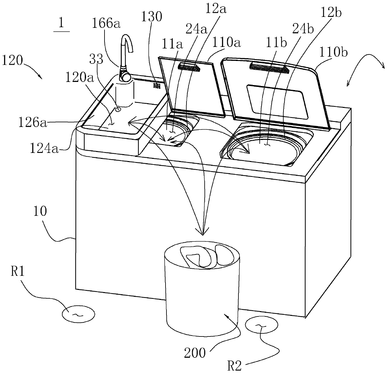 Washing machine with auxiliary washing unit