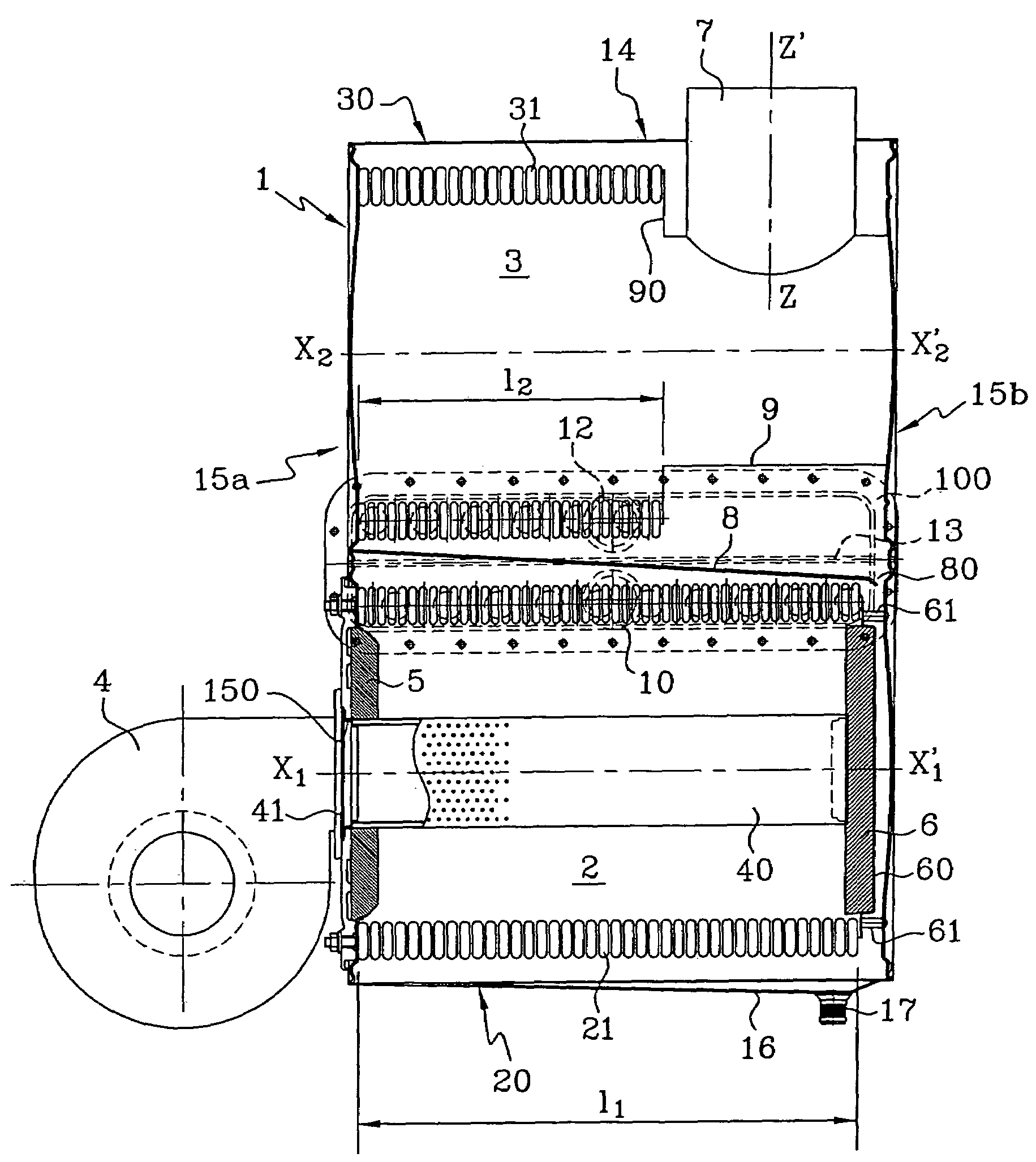Condensing heat exchanger with double bundle of tubes