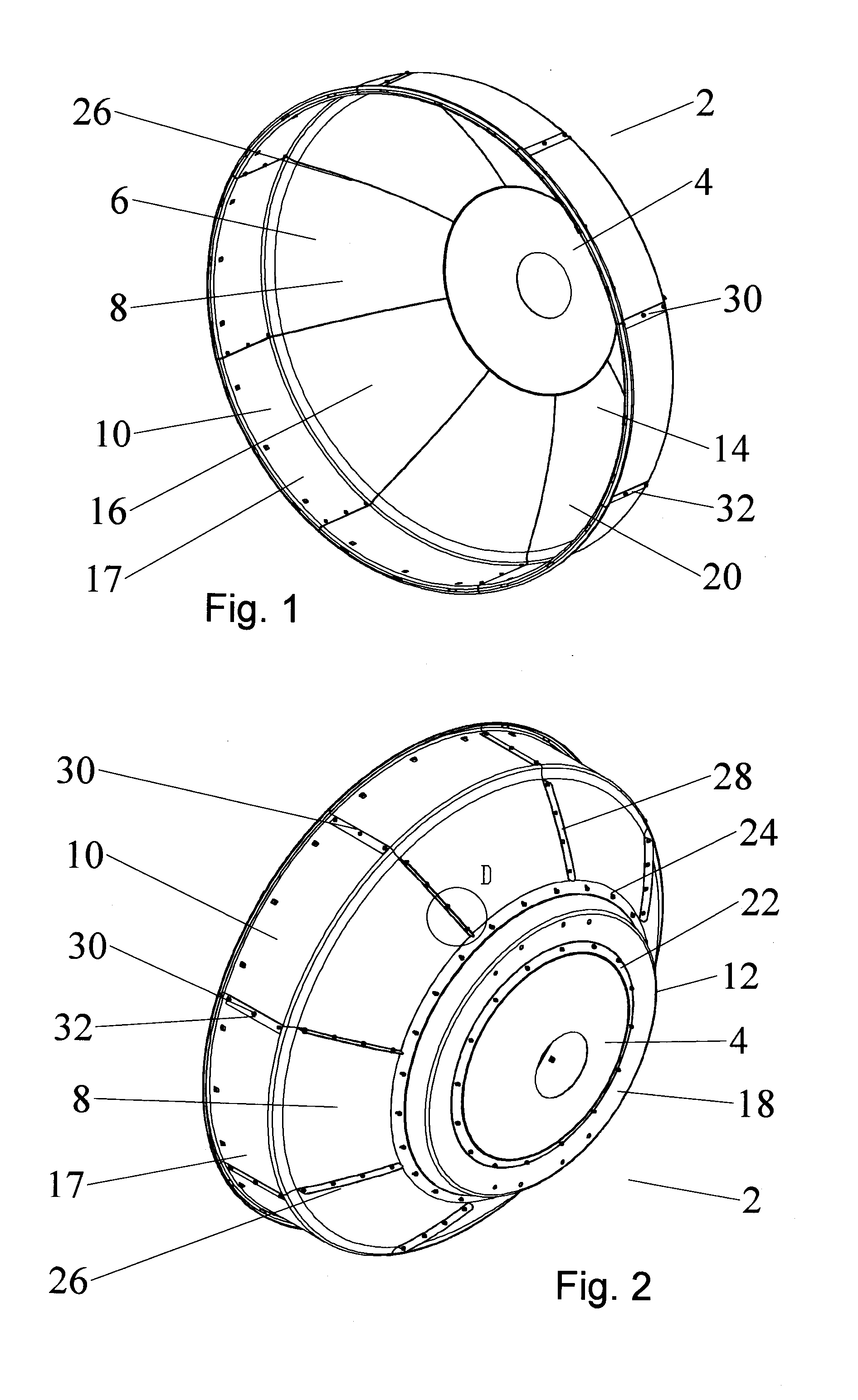 Segmented antenna reflector with shield