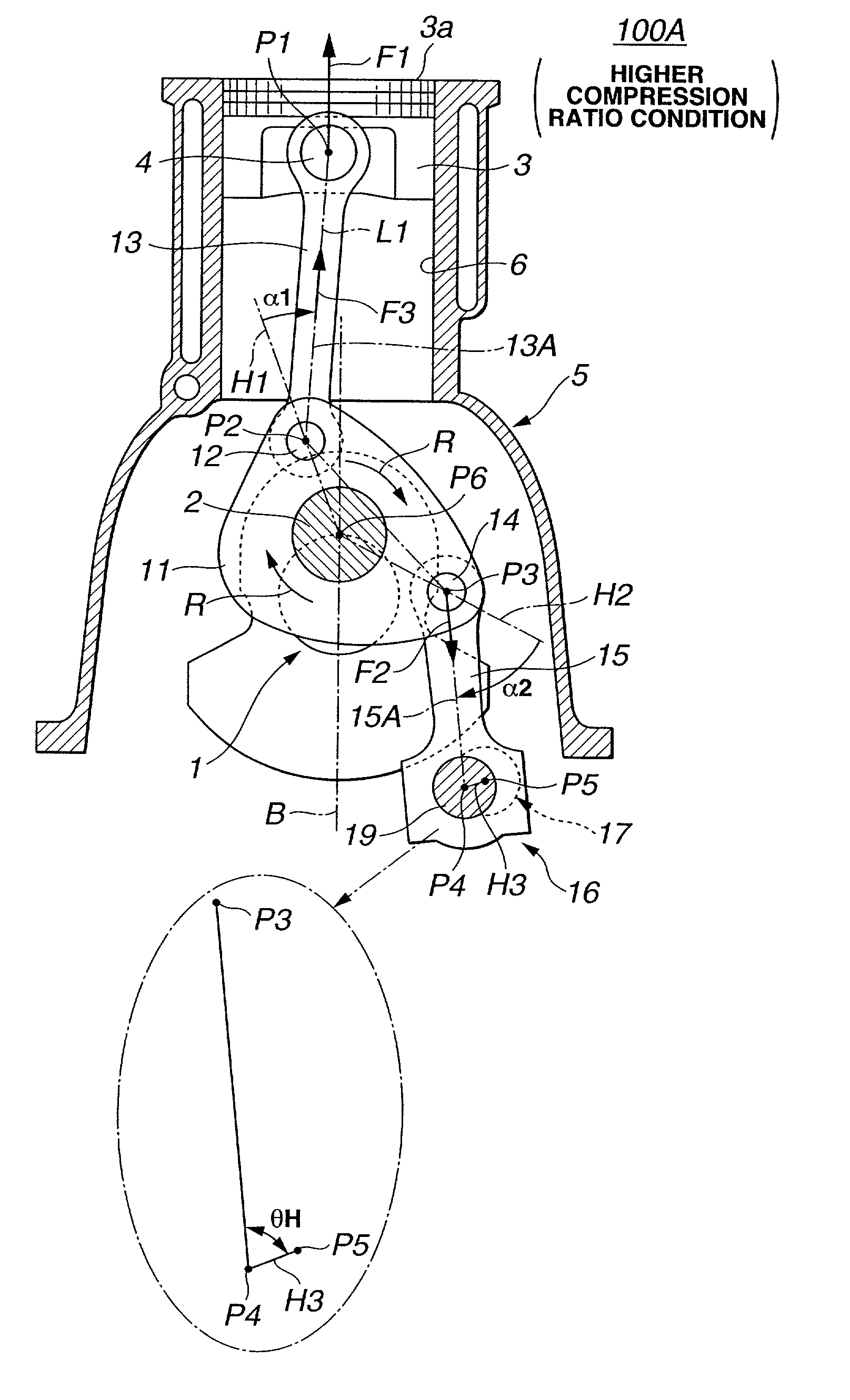 Piston control mechanism of reciprocating internal combustion engine of variable compression ratio type