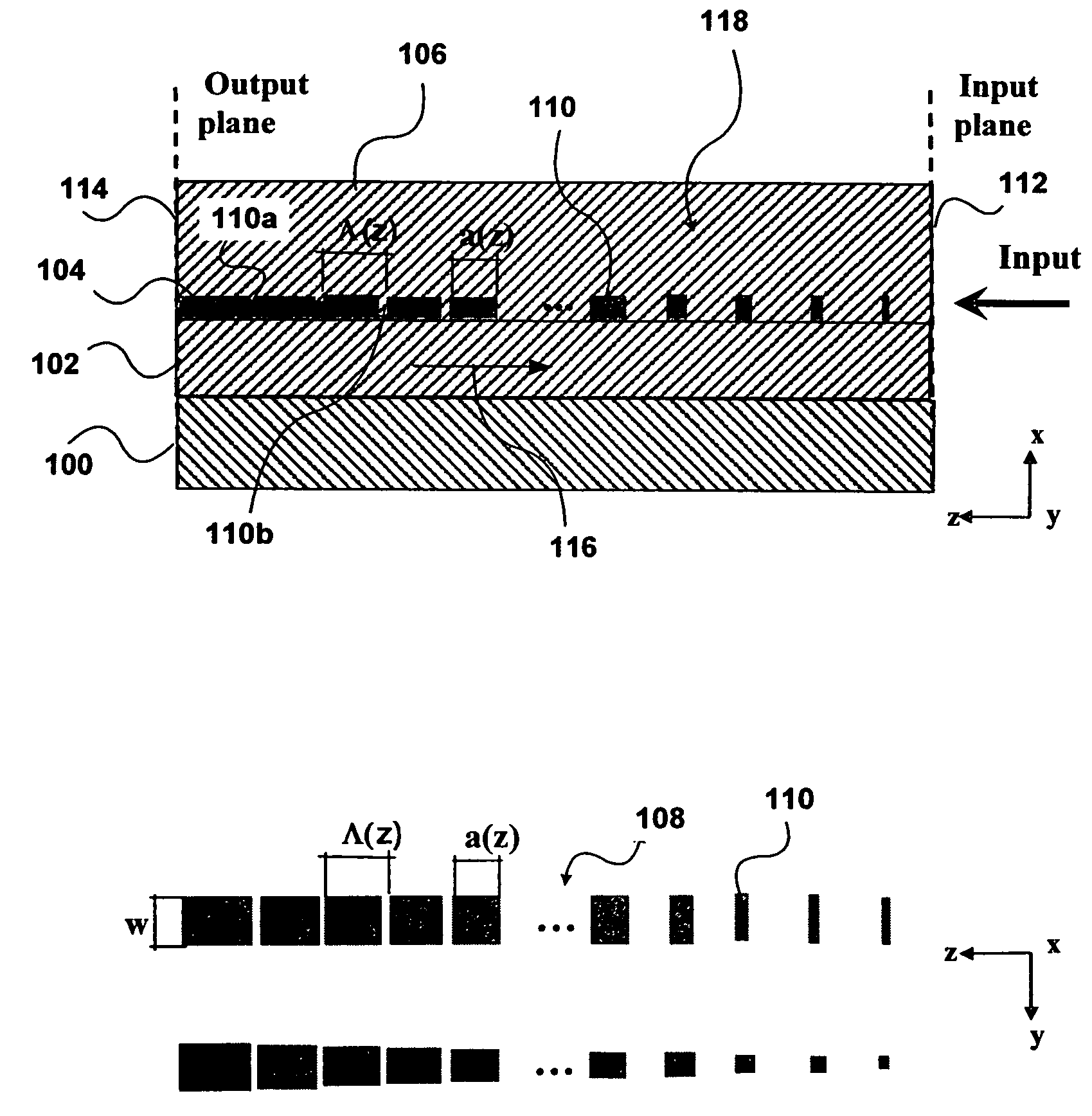 Interface device for performing mode transformation in optical waveguides