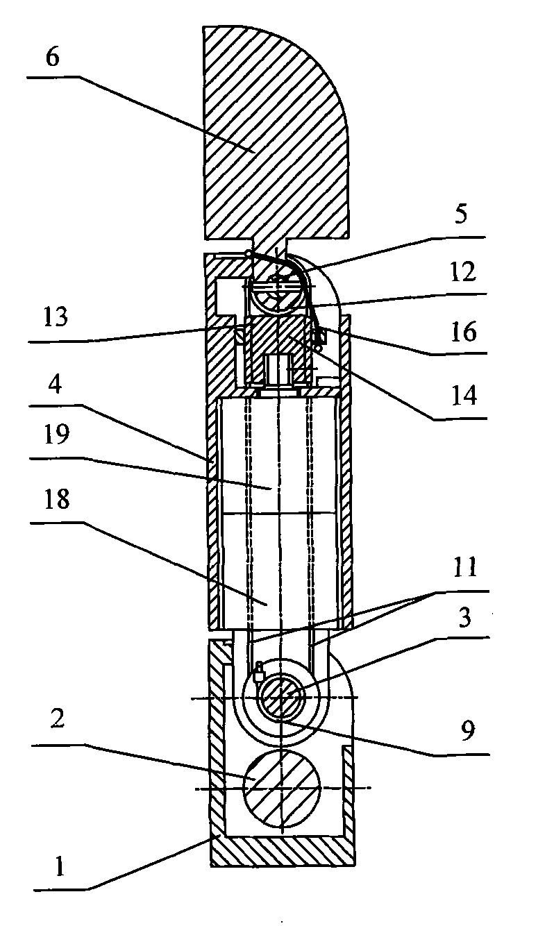 Displaced under-actuated two-articulated robot finger device based on flexible piece