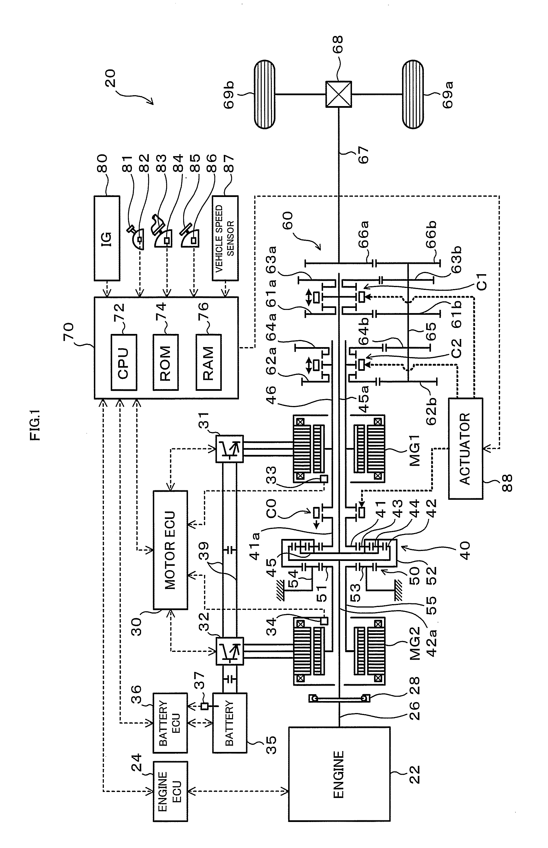 Power output apparatus, hybrid vehicle with the same, and method for controlling power output apparatus