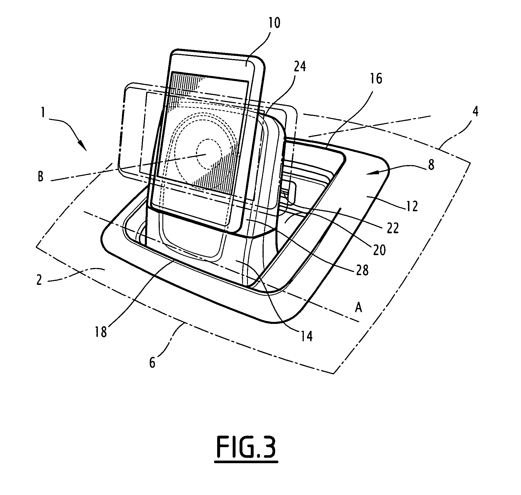 Automobile trim element including a holder for a portable electronic device