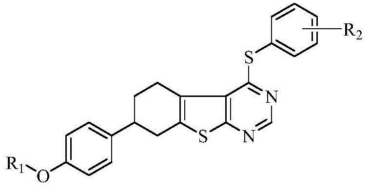 Tetrahydro-benzo[4,5]thieno[2,3-d]pyrimidine compound containing thioether structure and application of tetrahydro-benzo[4,5]thieno[2,3-d]pyrimidine compound