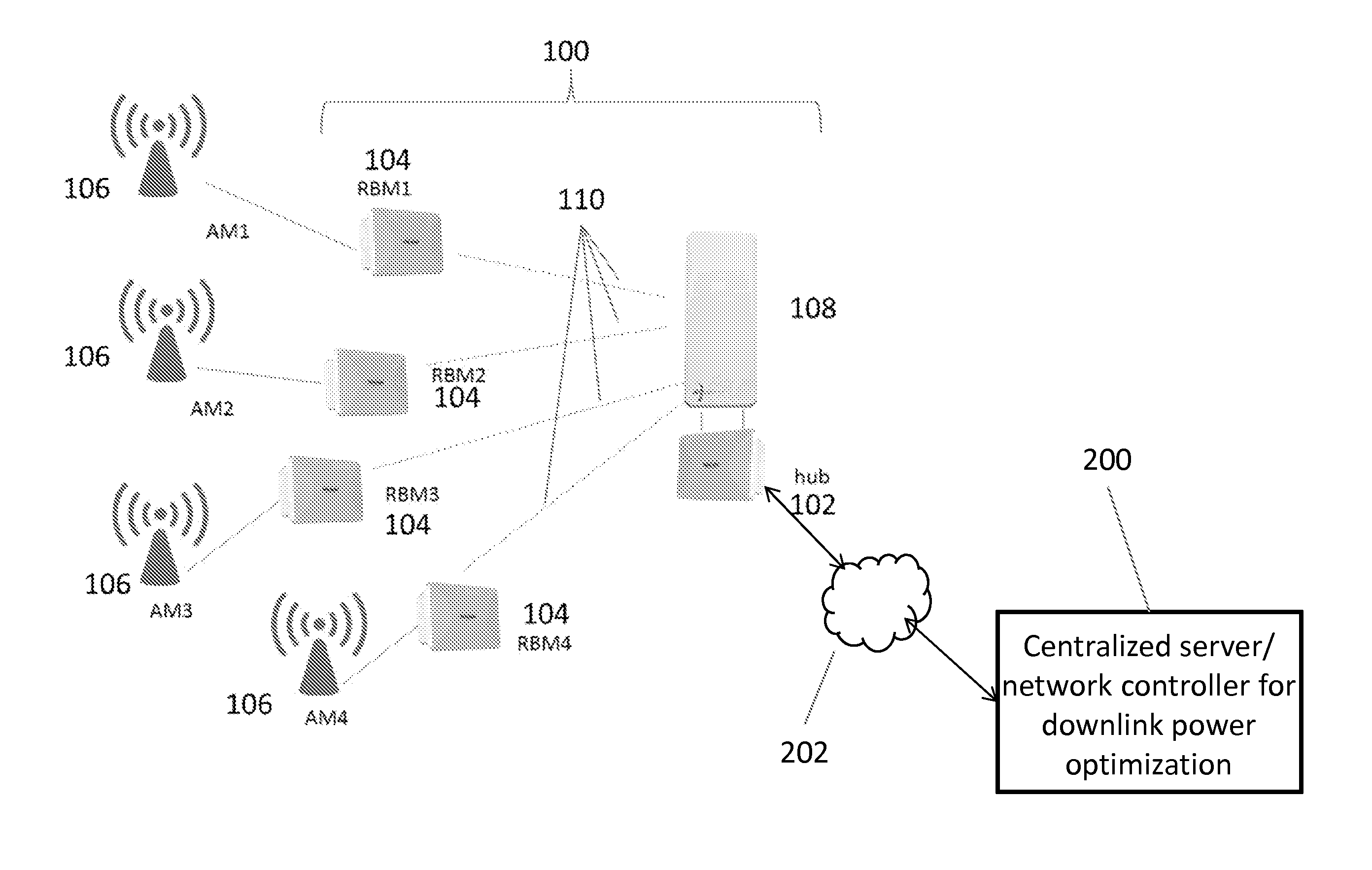 System and method for downlink power optimization in a partitioned wireless backhaul network with out-of-neighborhood utility evaluation