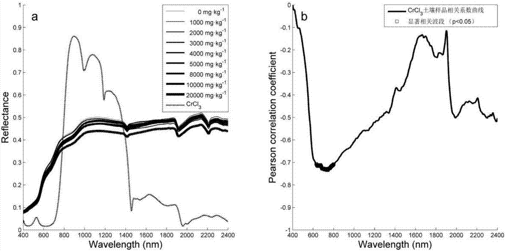 Soil heavy metal visible and near infrared reflection spectrum feature diagnosing method