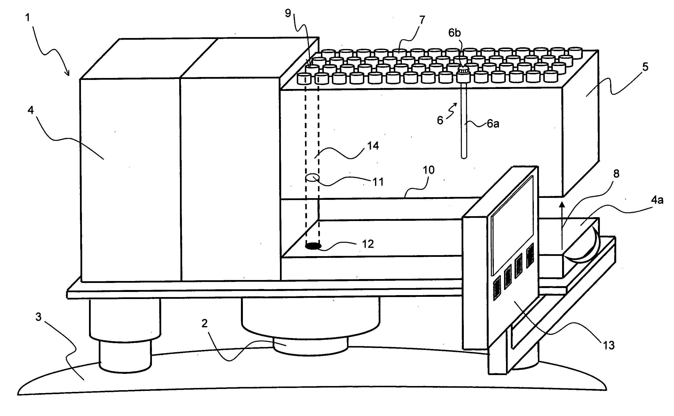 Sample exchange device having a sample receptacle guided through a meandering path, in particular for an NMR spectrometer