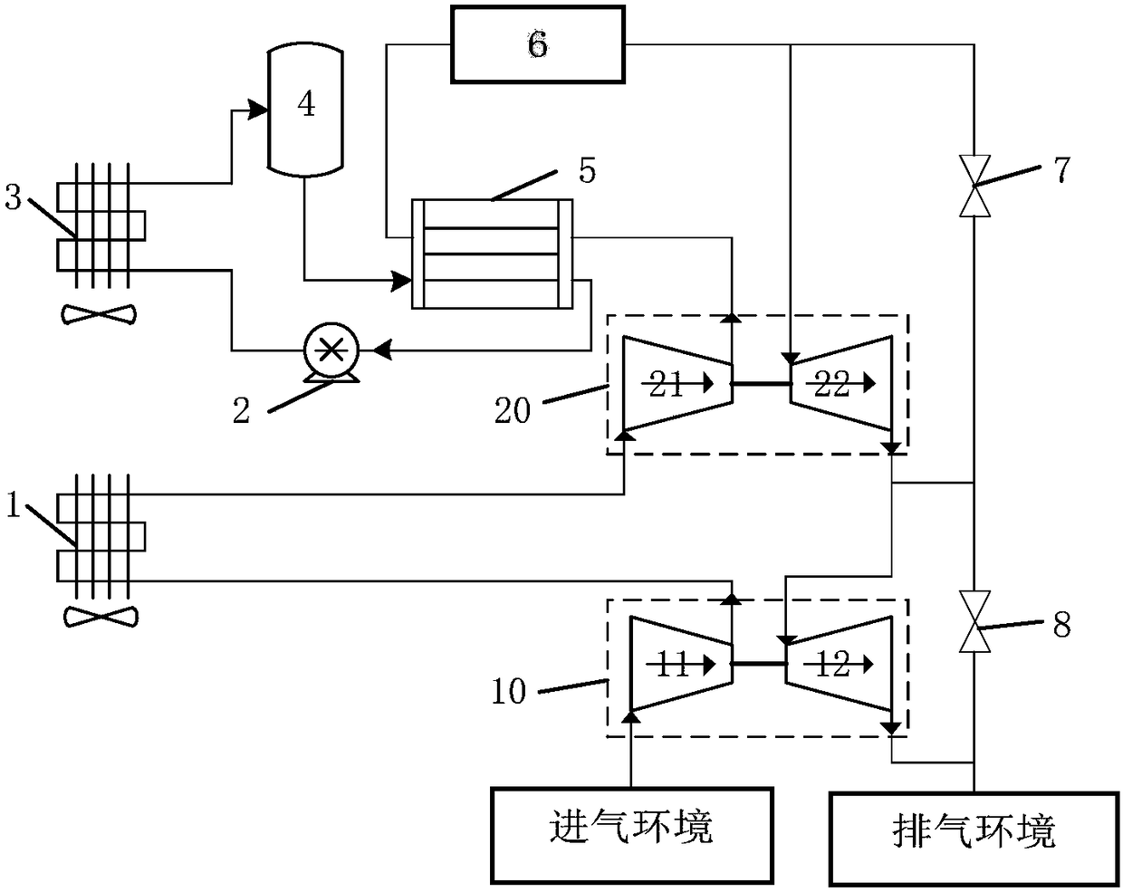 High-altitude two-stage turbocharger cooling system and control method thereof