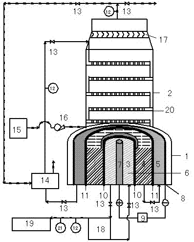 A device and method for absorbing and concentrating waste gas containing carbon dioxide