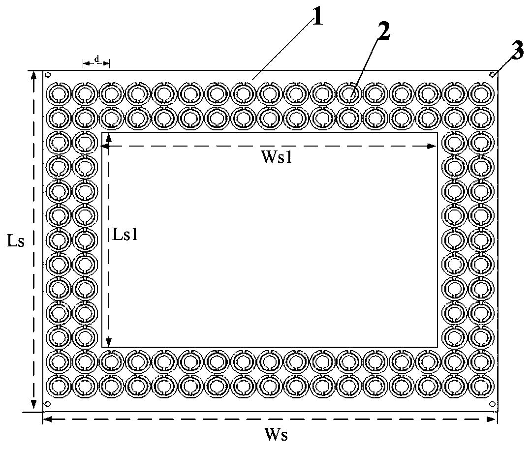 ISM frequency band microstrip array antenna with negative permeability material and manufacturing method