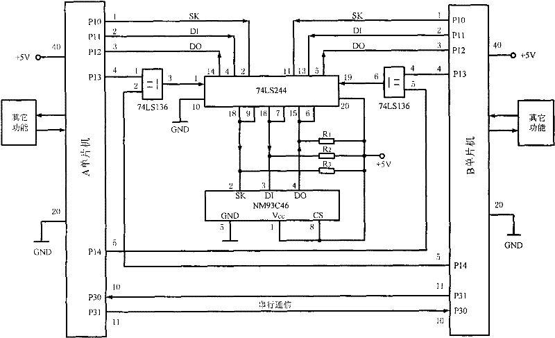 Serial memory circuit shared by two singlechips