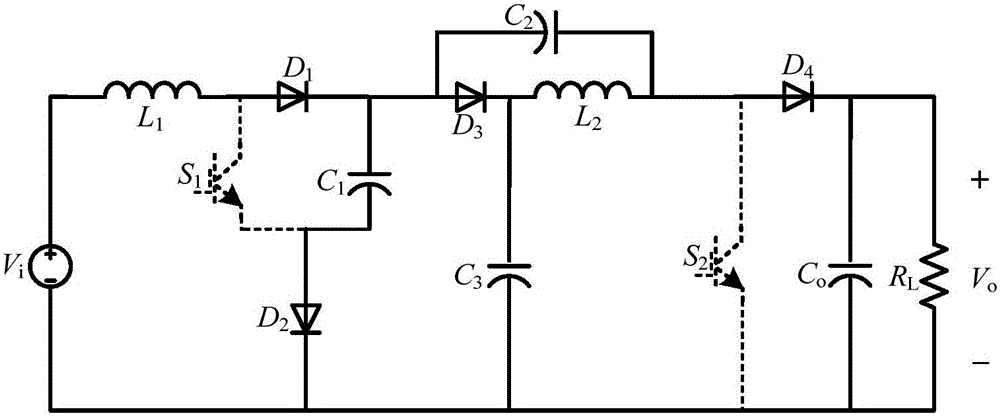 Current continuous high-gain switch voltage rise quasi-Z-source converter circuit