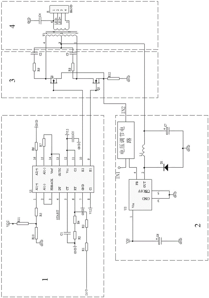 A power regulation circuit and a method for power regulation of an ultrasonic dental scaler