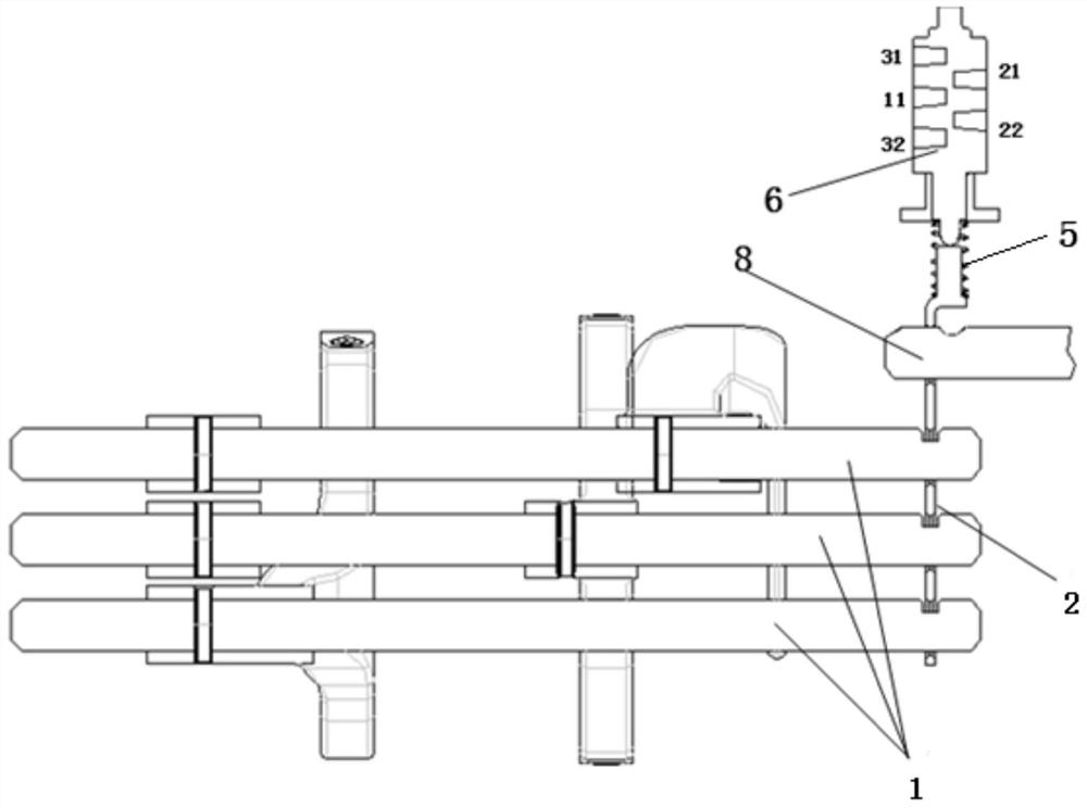 A pneumatic control mechanism for a transmission with a main and auxiliary case structure