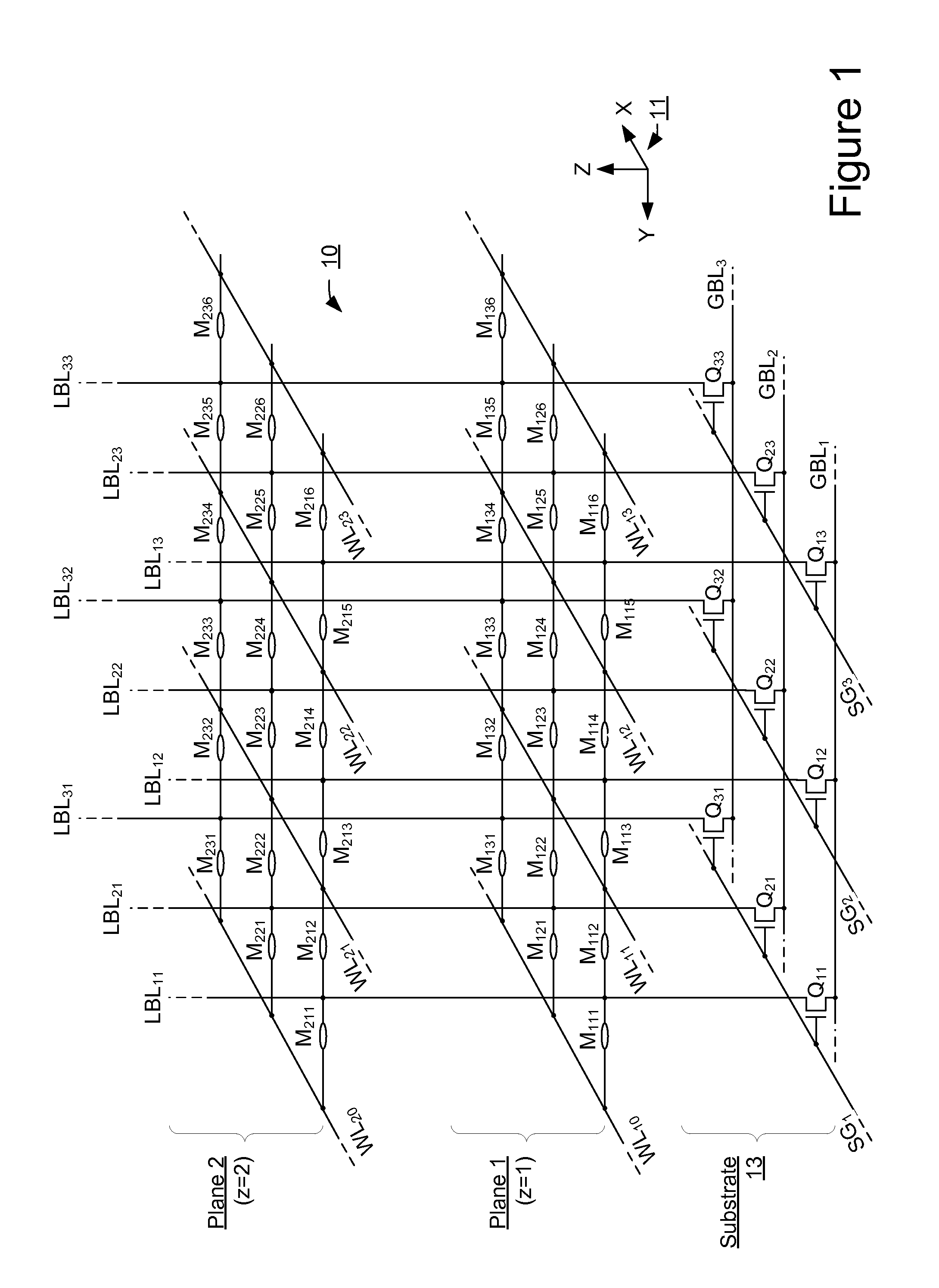 Three dimensional non-volatile storage with dual gate selection of vertical bit lines