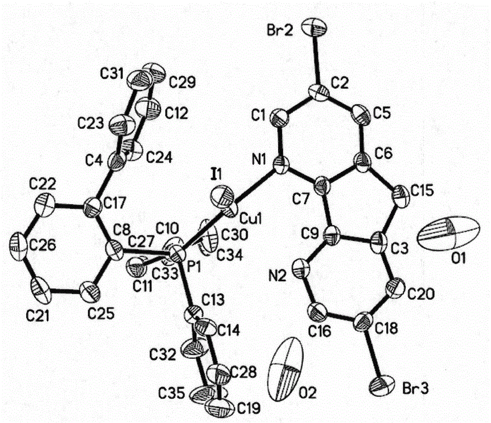 Dibromo substituted azafluorene-based CuINP three coordinate type cuprous complex light emitting material