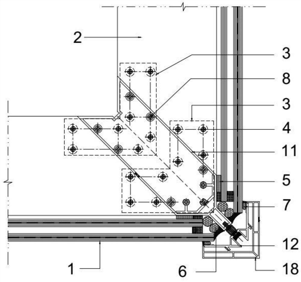 External corner unit plate connecting structure for energy-saving curtain wall