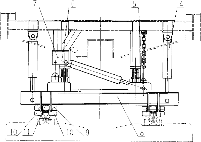 Railway construction machine guard rail hoisting device and rail replacing locomotive guard rail hoisting device