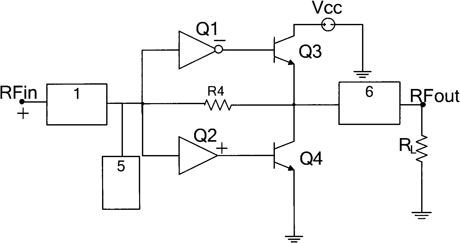 Radio frequency power amplifier with push-pull structure