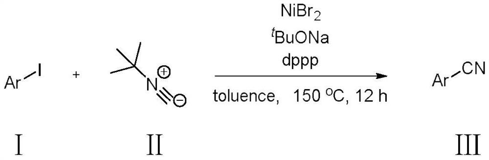 Method for synthesizing aryl nitrile compound from tert-butyl isonitrile