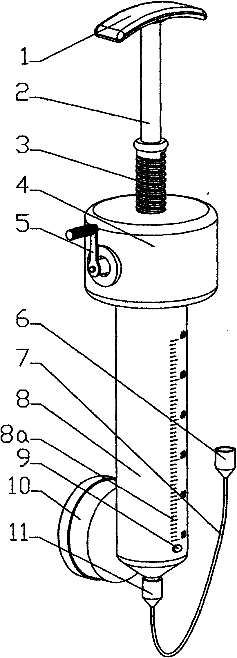 Medical saccule pressure pump with combination of straight push and rotary tuning