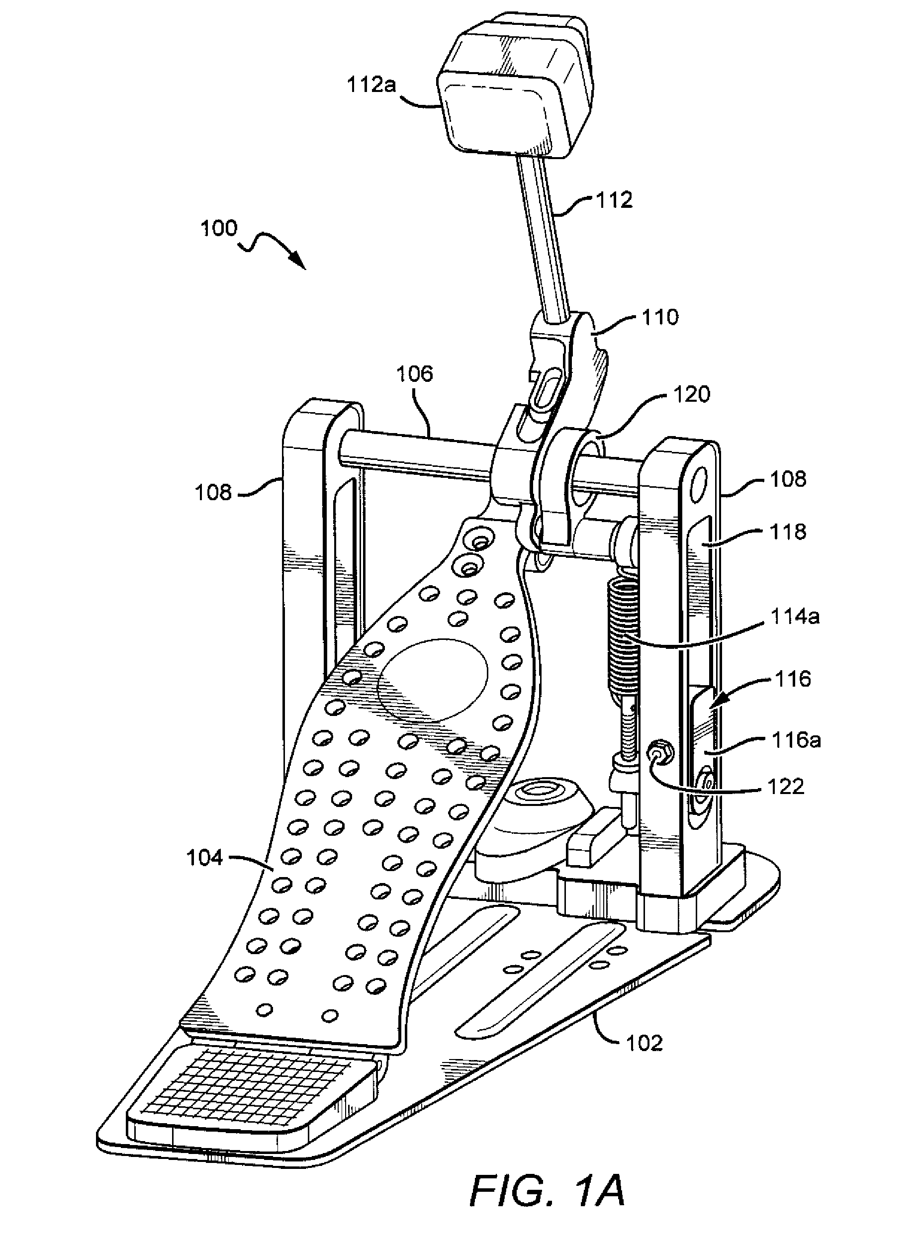 Drum pedal with adjustment features and interlocking features