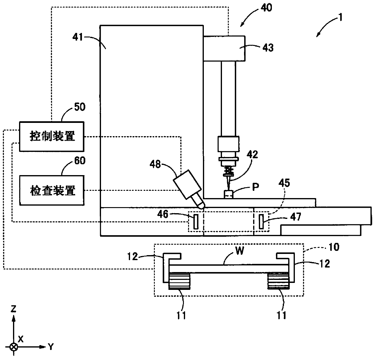 Inspection device, installation device and inspection method