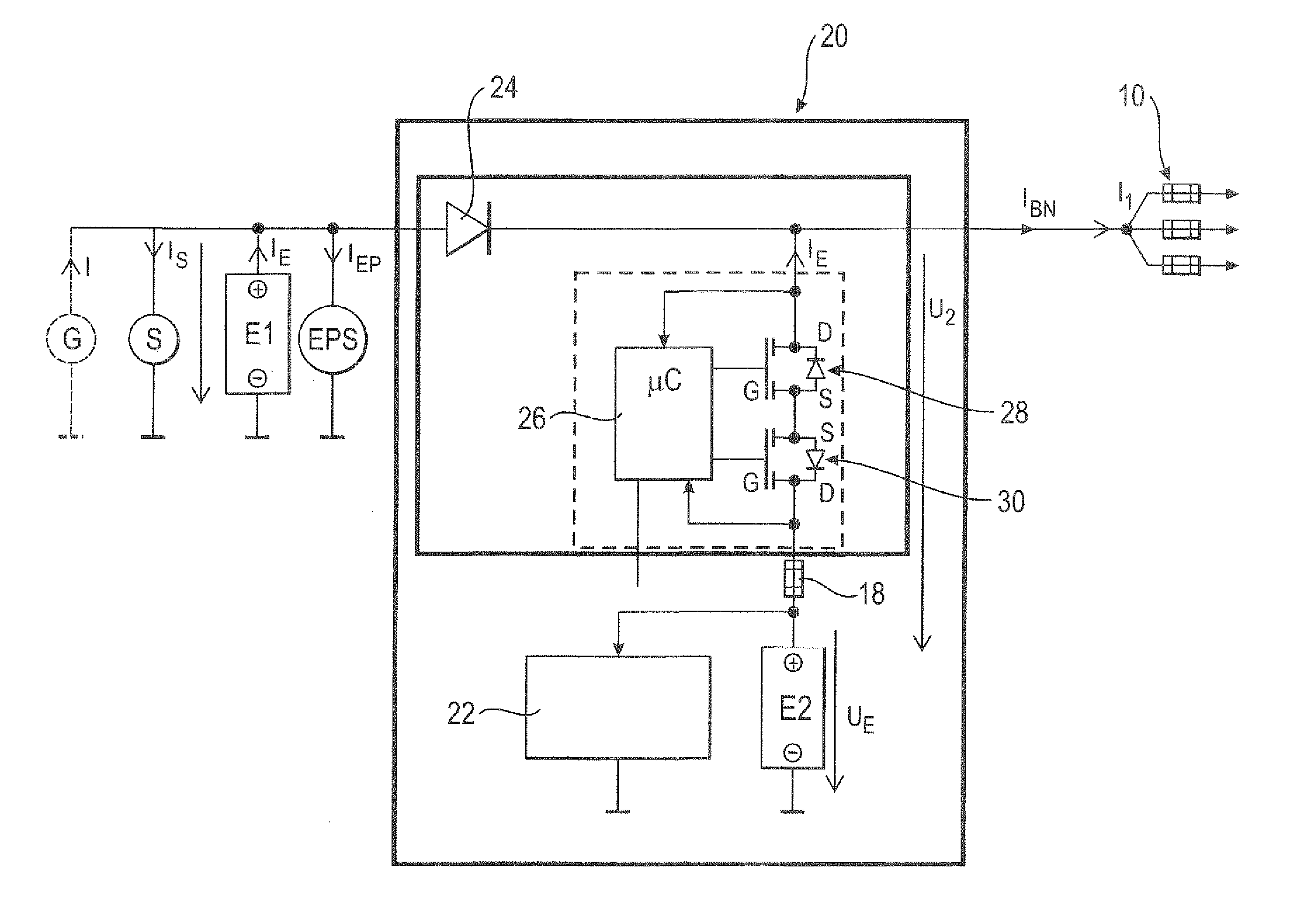 Circuit for voltage stabilization in an onboard power supply